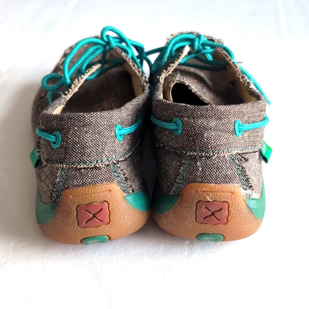 Twisted X Canvas Loafers Driving Lace Up Boat Shoes Slip Resistant Women's 8.5